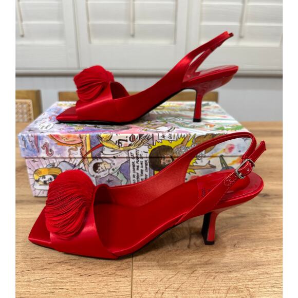 Jeffrey Campbell Duffy Slingback Red Satin Heel Size 10 NIB Plume Design Elegant - Picture 4 of 14
